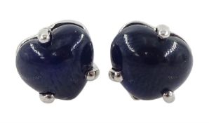 Pair of 18ct white gold heart shaped sapphire stud earrings