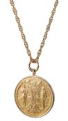 9ct gold medallion pendant depicting WW1 soldier and sailor by Thomas Fattorini