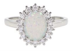 Silver opal and cubic zirconia cluster ring