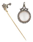 Early 20th century silver paste stone set glazed locket bow pendant