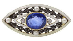 Early 20th century 15ct gold and silver sapphire