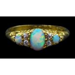 Edwardian 18ct gold three stone opal ring