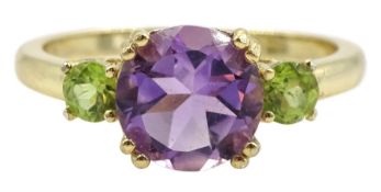 Silver-gilt amethyst and peridot ring