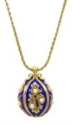 Silver-gilt blue enamel and pearl watch pendant necklace