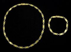 White and yellow gold heavy flat link necklace and matching bracelet