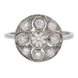 Platinum milgrain set round brilliant cut diamond circular cluster ring