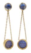 Pair of 18ct gold rainbow moonstone pendant earrings