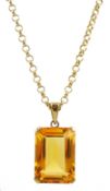 9ct gold emerald cut citrine pendant necklace