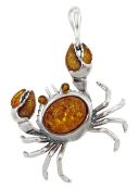 Silver Baltic amber crab pendant