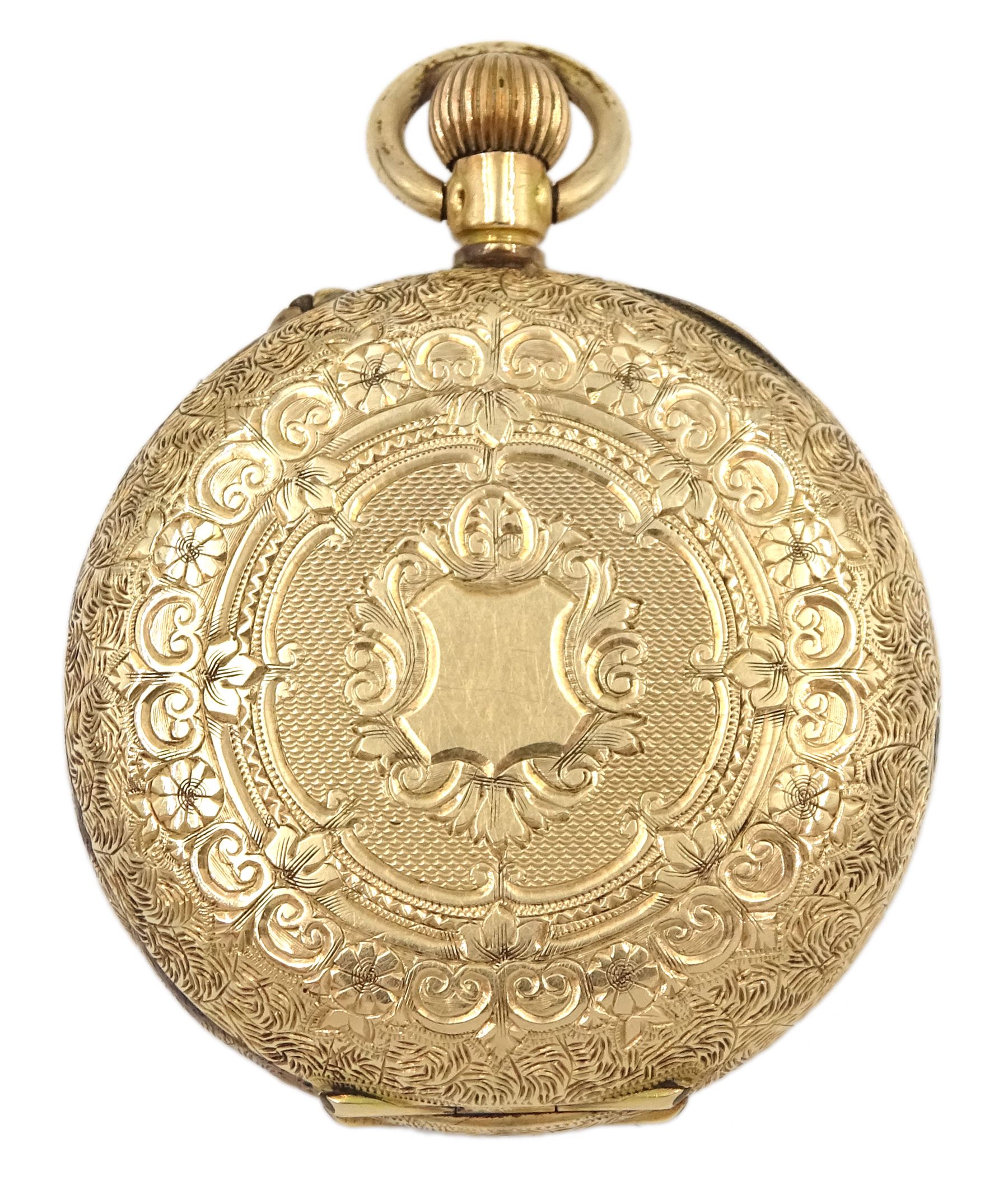 Early 20th century 14ct gold open face ladies keyless cylinder fob watch stamped 14K - Image 3 of 4