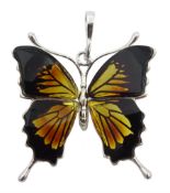 Silver amber butterfly pendant