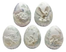 Set of five Lladro limited edition Easter eggs for the years 1993