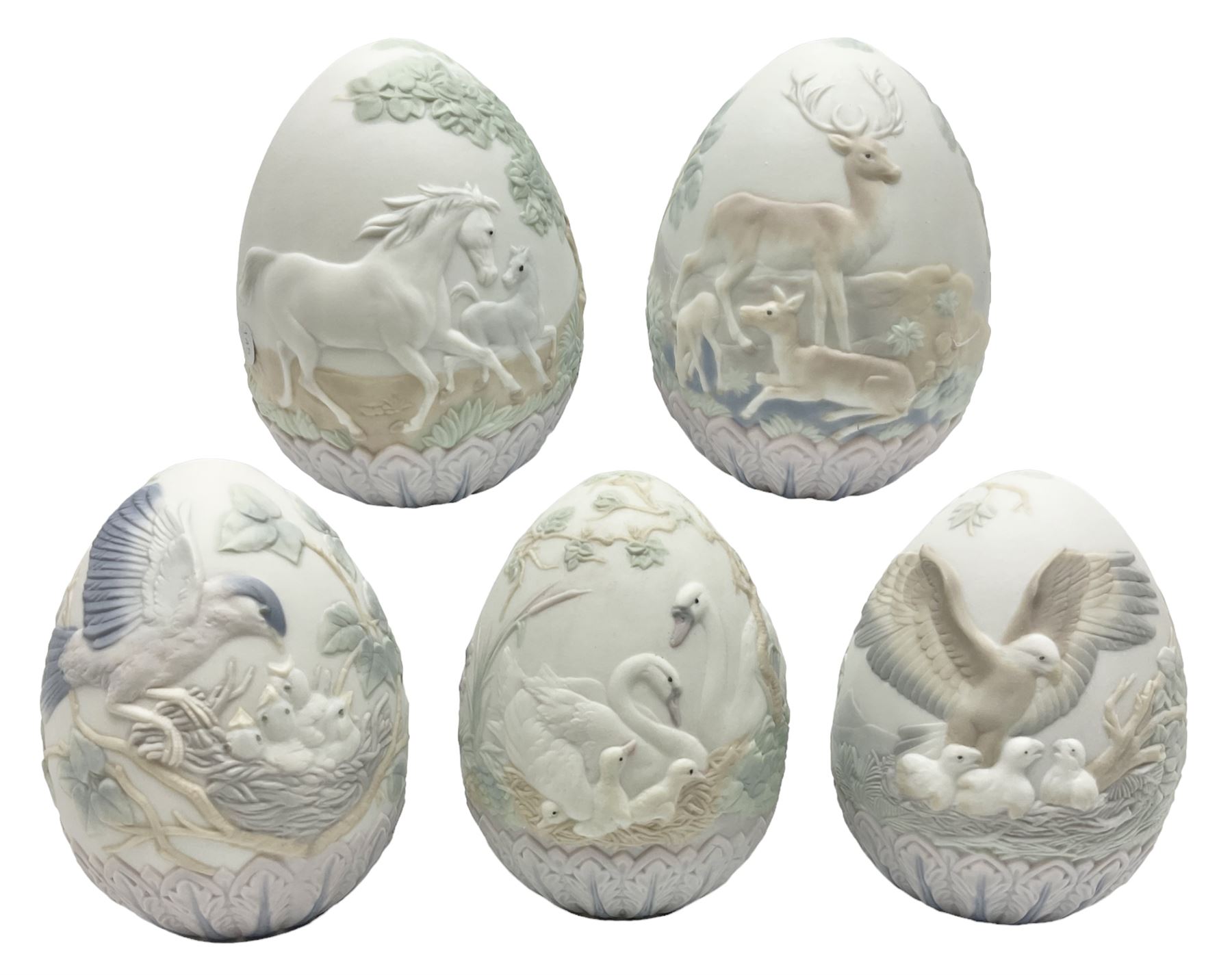 Set of five Lladro limited edition Easter eggs for the years 1993