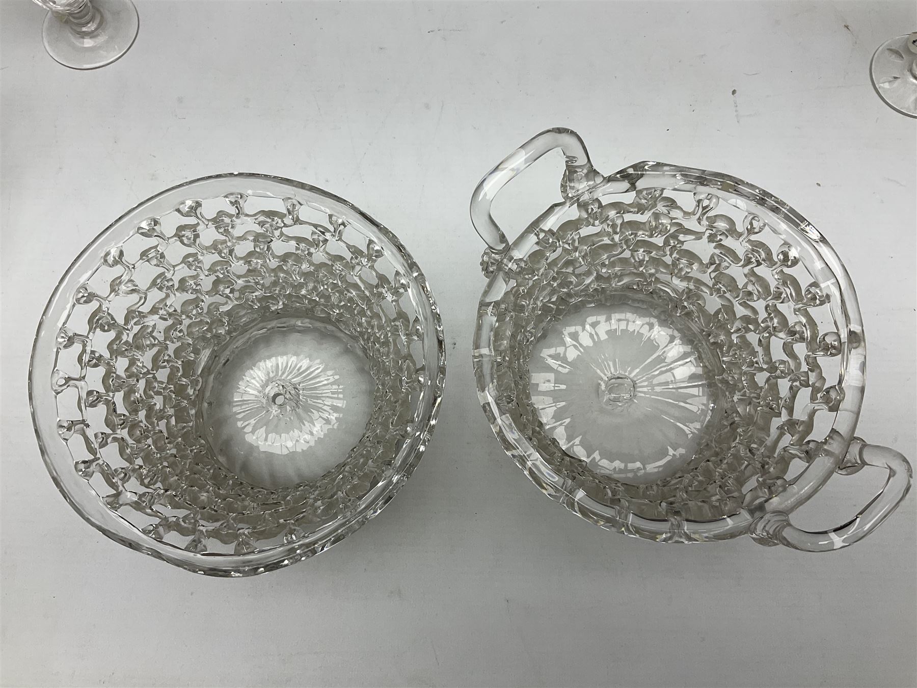 Pair of 19th century Lieges trailed glass openwork baskets of oval form with wrythen loop handles - Image 6 of 10