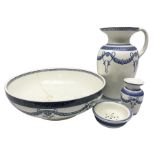 Early 20th century Wedgwood Etruria Athens pattern four piece blue and white wash set