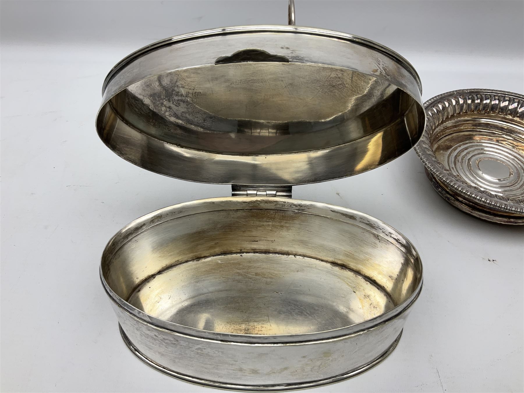 Collection of 19th century and later silver plate to comprising square salver raised on four bracket - Image 8 of 13