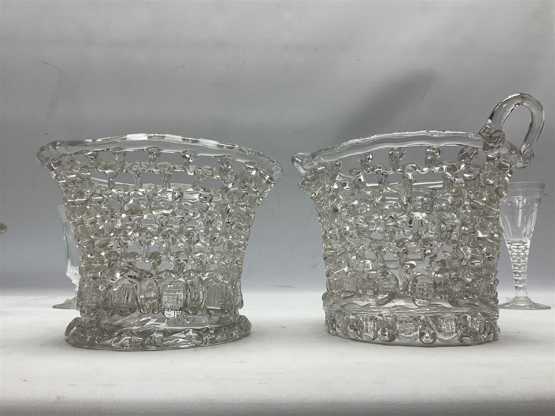 Pair of 19th century Lieges trailed glass openwork baskets of oval form with wrythen loop handles - Image 7 of 10