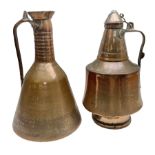 Two Middle Eastern or Persian copper ewer