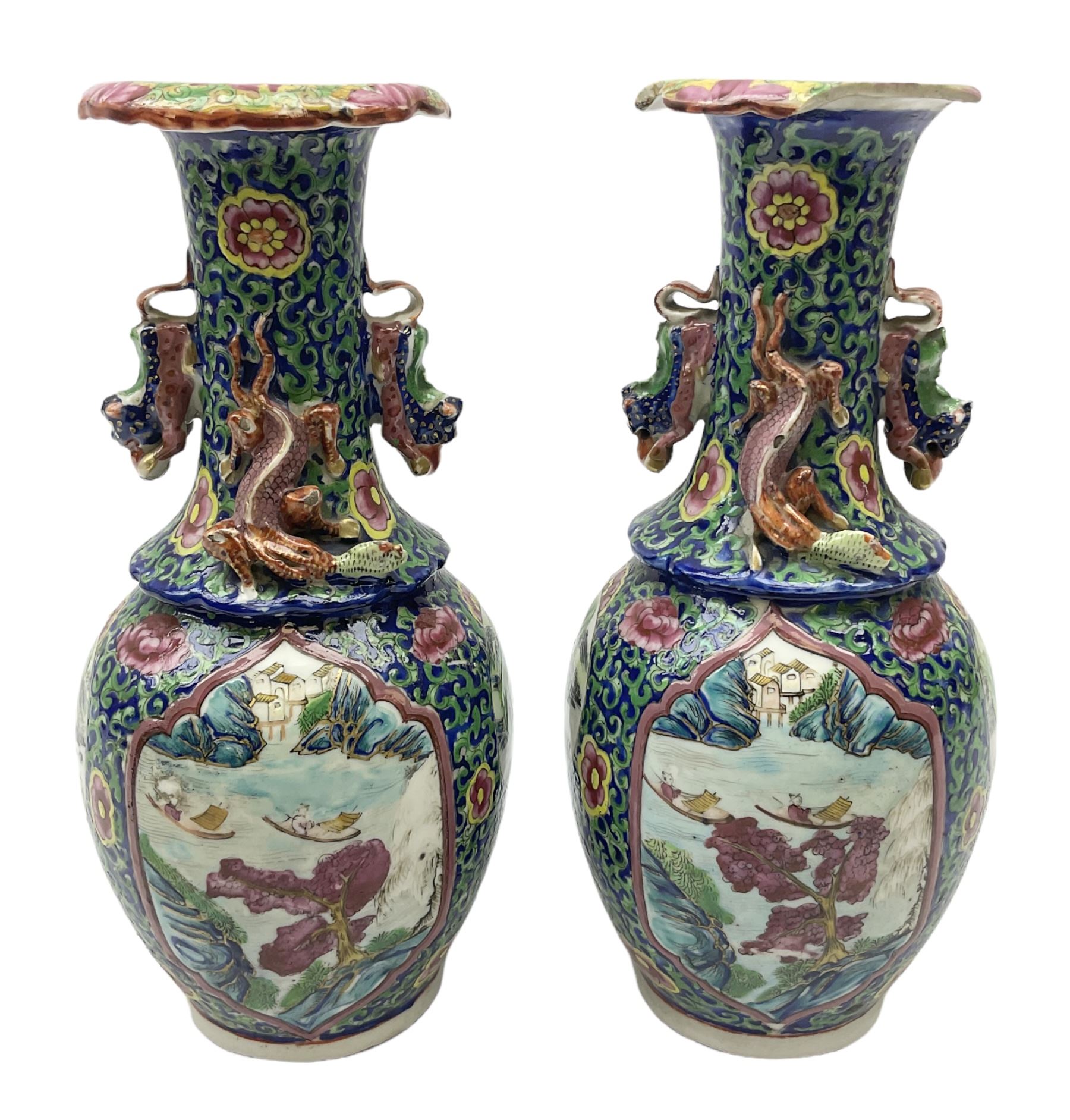 Pair of 19th century clobbered Chinese Export vases