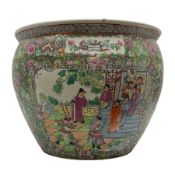 Large 20th century Chinese jardiniere/fish bowl in the Famille Rose palette