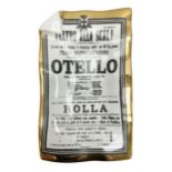 Fornasetti rectangular 'Othello' operatic poster ashtray decorated with black and white text with a