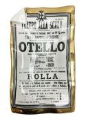 Fornasetti rectangular 'Othello' operatic poster ashtray decorated with black and white text with a