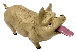 Cast iron mechanical money bank in the form of a pig