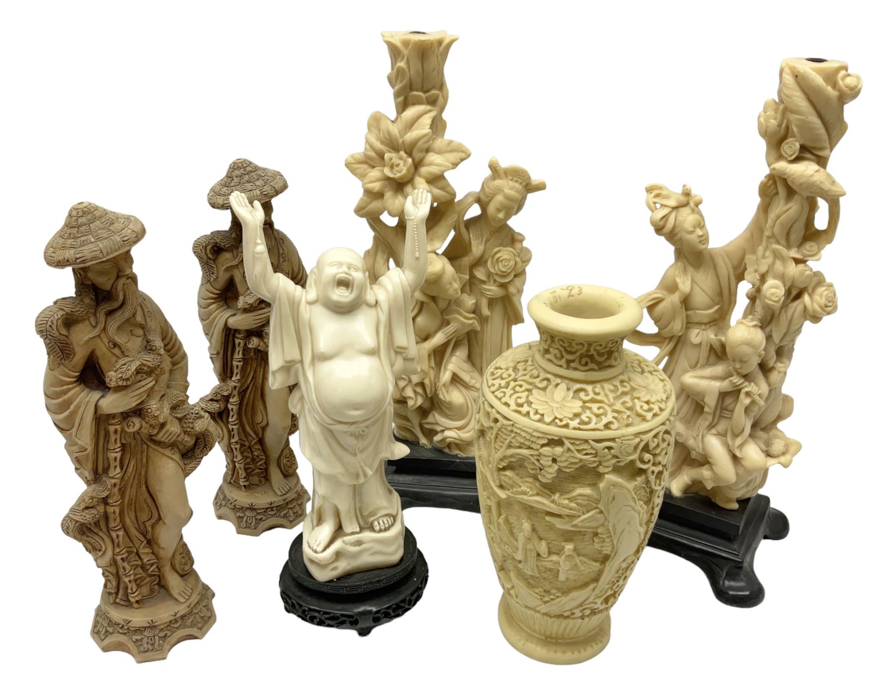 Five Chinese simulated ivory figures