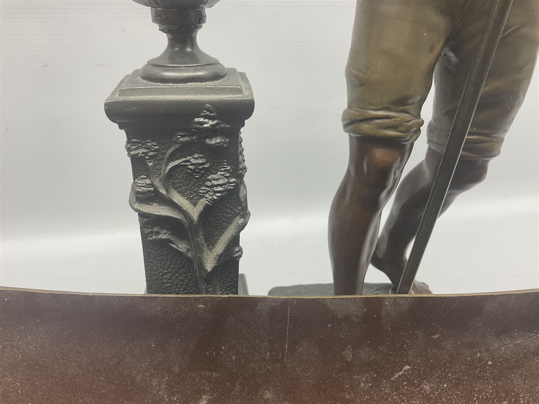 Bronzed and pewter figure group depicting a gentleman stood holding an oar behind his long boat besi - Image 10 of 16