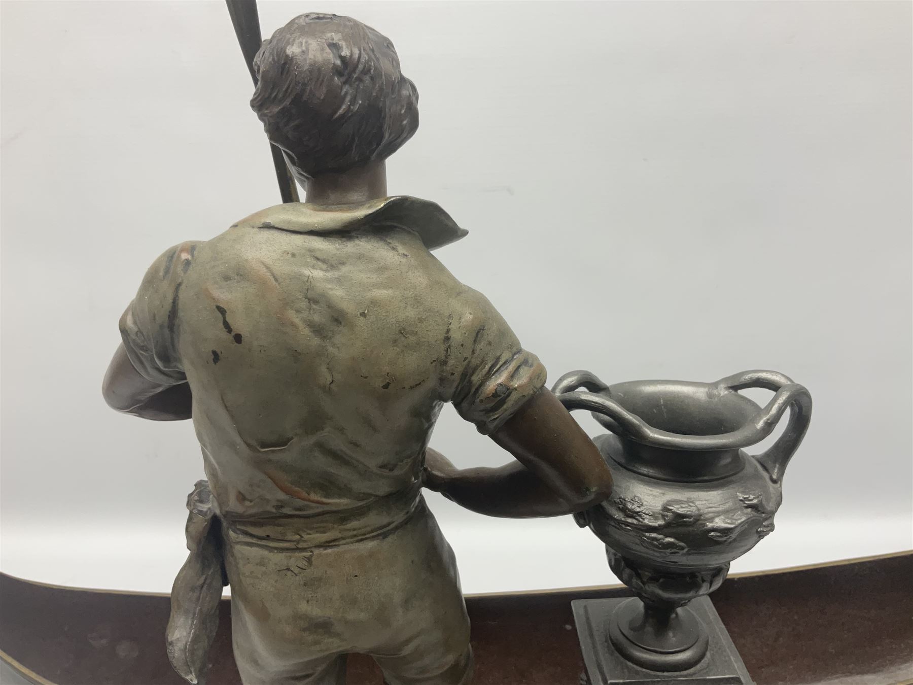 Bronzed and pewter figure group depicting a gentleman stood holding an oar behind his long boat besi - Image 3 of 16