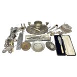 Quantity of silver-plate metalware to include butter dish with foliate engraved decoration