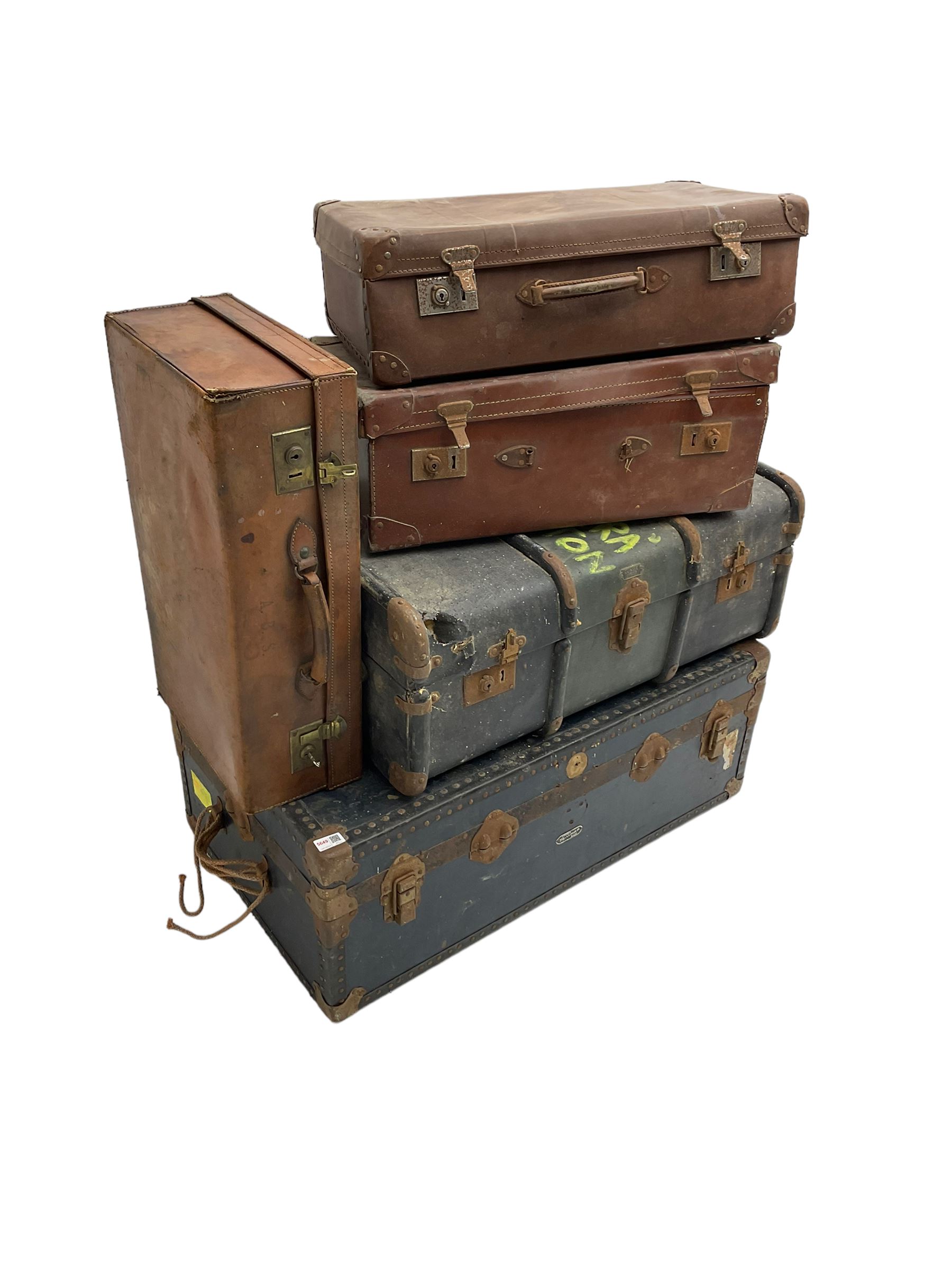 Mossman - early 20th century metal framed blue trunk together with four other travelling cases - Image 2 of 3