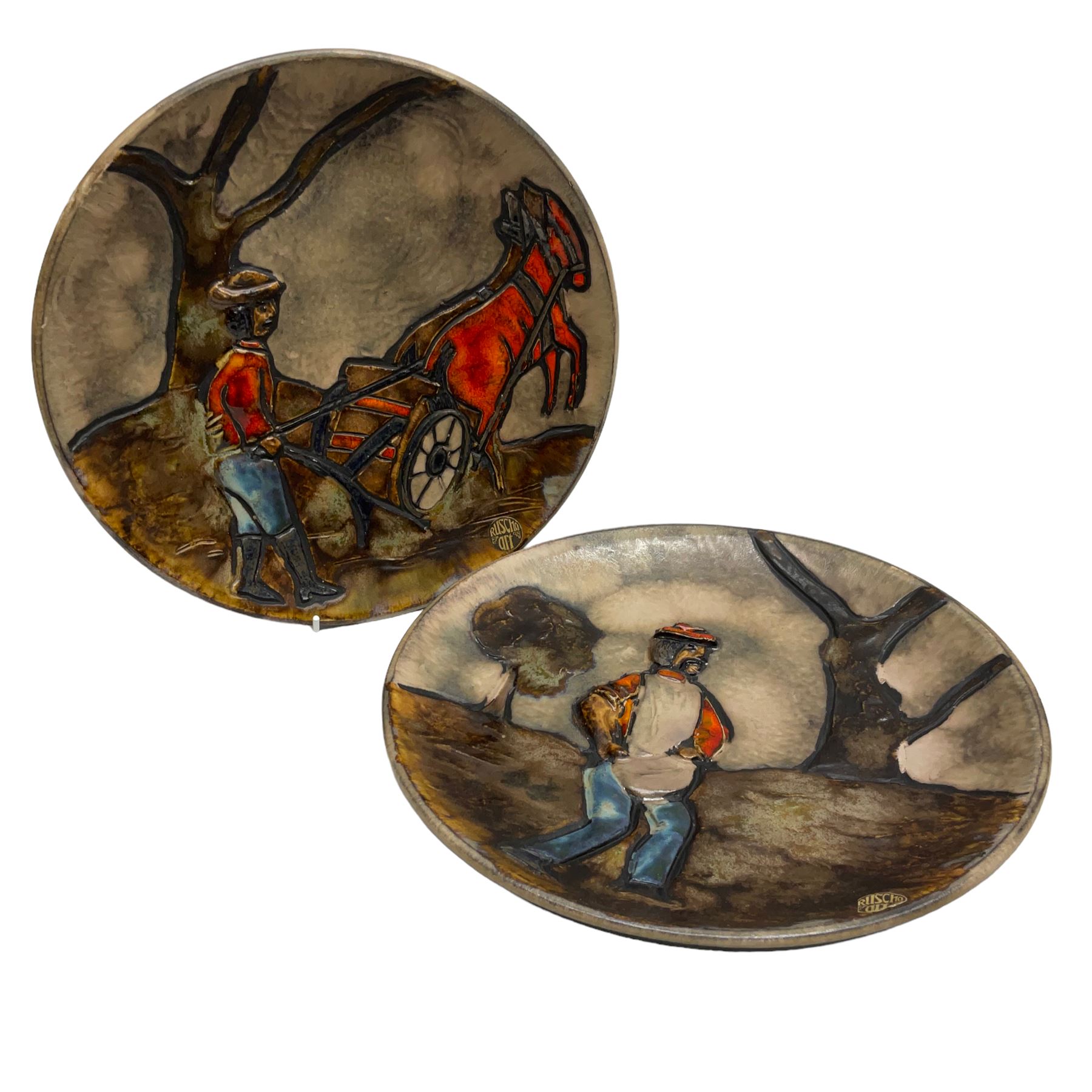 Pair of mid 20th century Ruscha West German pottery plates - Image 3 of 4
