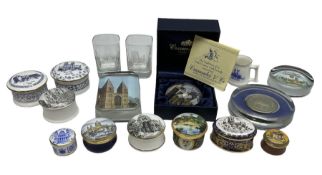 Crummles & Co enamel lidded St Paul's Cathedral box together with a York Minister paperweight in box