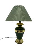 Table lamp of baluster form decorated in mottled green with gilt mounts and banding