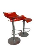 Pair red perspex bar stools