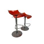 Pair red perspex bar stools