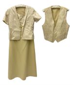 Vintage ladies two piece silk dress and short sleeve jacket with gilt foliate detail together with g