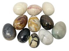 Collection of approximately 11 polished hardstone and marble models of eggs