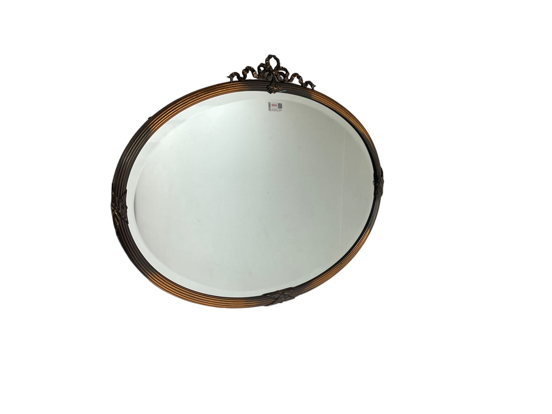 Early 20th century oval wall mirror with ribbon pediment - Image 3 of 3