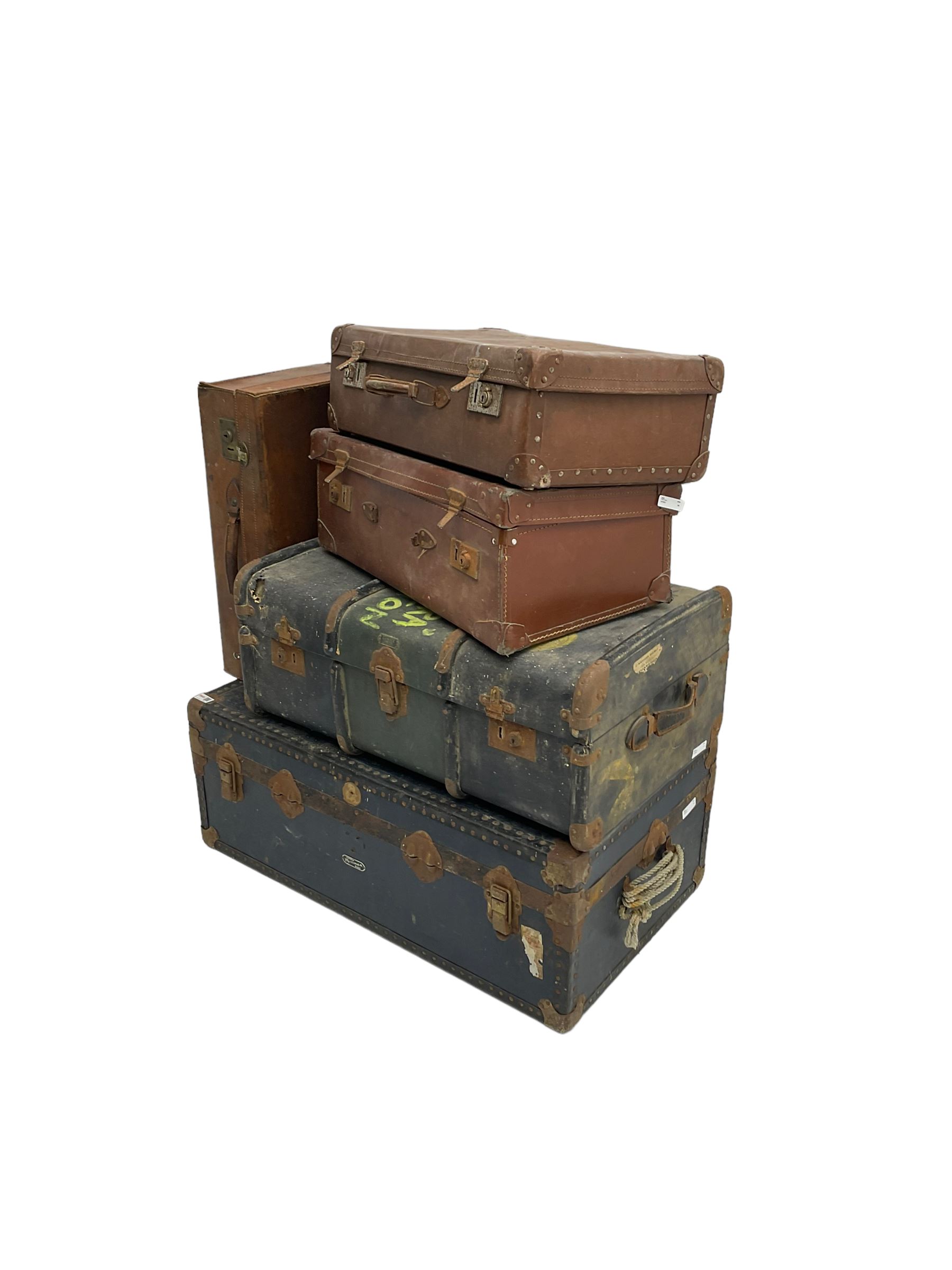 Mossman - early 20th century metal framed blue trunk together with four other travelling cases - Image 3 of 3