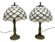 Pair of Tiffany style table lamps with leaded shades