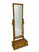 Solid pine cheval dressing mirror with drawer