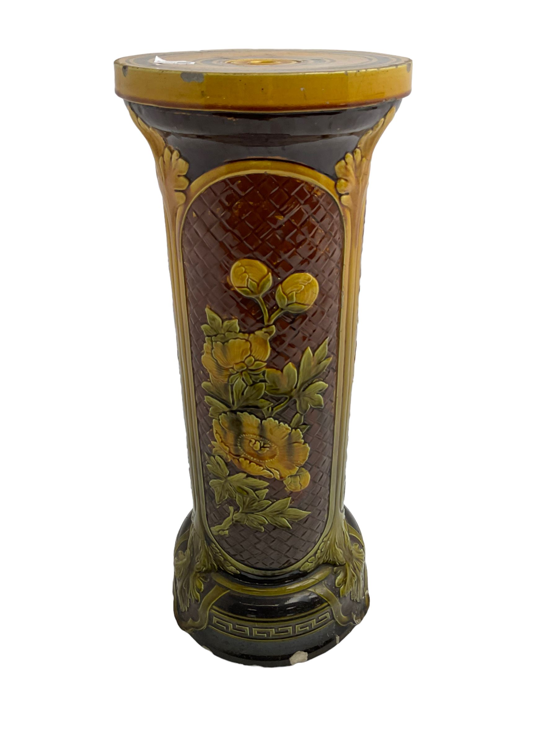 Late 19th Century green and brown glazed majolica jardiniere stand