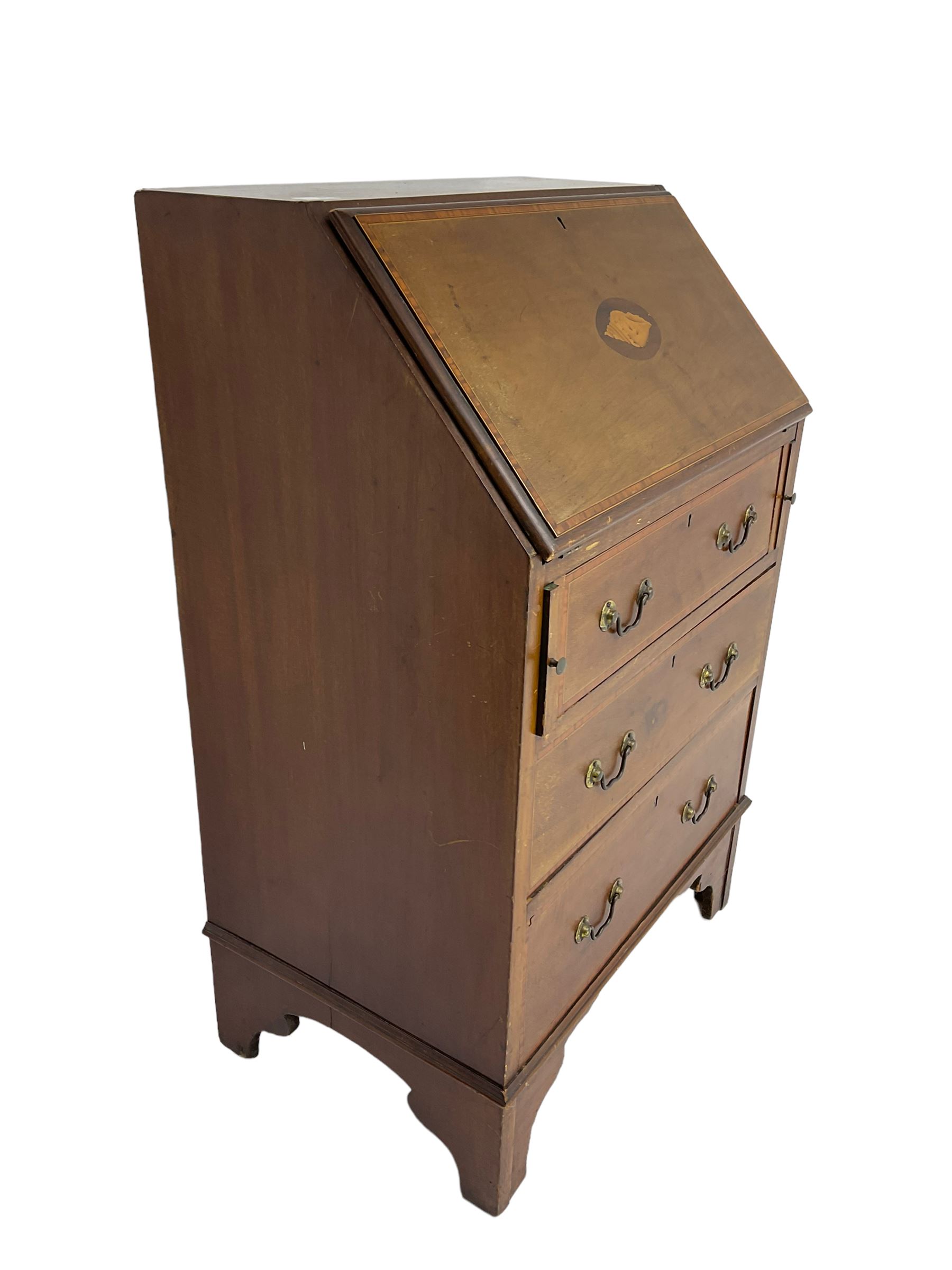 Edwardian mahogany bureau fitted with three drawers (61cm x 40cm x 97cm) - Image 2 of 2