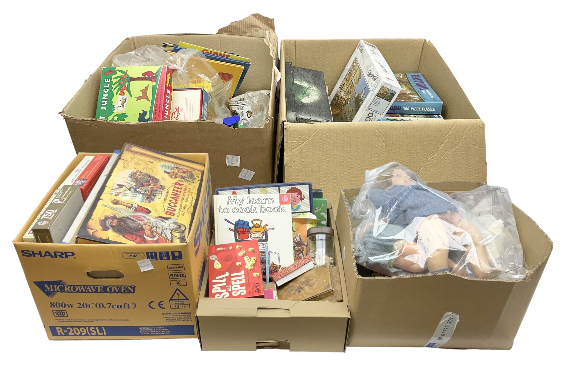 Five boxes of various vintage toys and board games