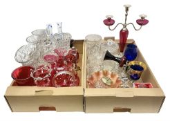 Collection of victorian and later Cranberry glass to include vases of assorted form