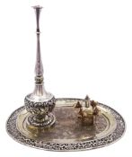 Early 20th century Chinese export silver rose water sprinkler set on tray