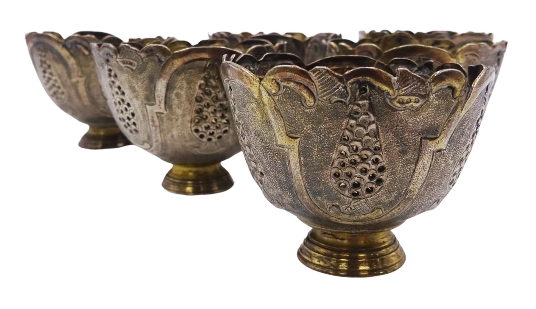 Set of six Ottoman Turkish silver zarfs or coffee cup holders - Image 2 of 3