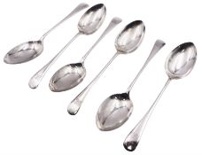 Set of six early 20th century silver Old English pattern table spoons